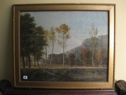 École française. Premier quart du XIXe siècle "La villa derrière les arbres au pied...