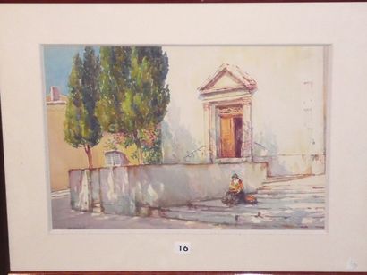 ROSENSTOCK Isidore (1880-1956) "L'église en Provence". Aquarelle signée en bas à...