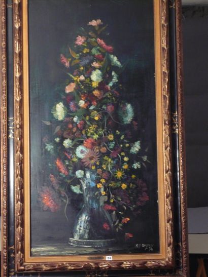 BIZET R. J. (XXe). "Fleurs" Huile sur toile signée en bas à droite et datée 74. 100...