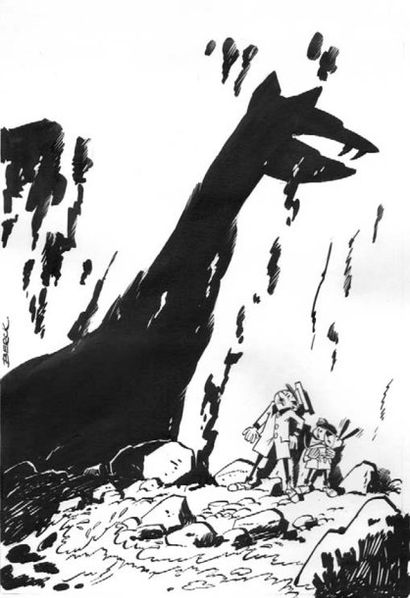 BERCK / GOSCINNY STRAPONTIN Couverture originale du journal de Tintin n°10 « Le monstre...