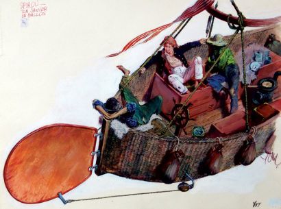 FOLLET Tom Sawyer illustration à la gouache pour les Aventures de Tom Sawyer en ballon,...