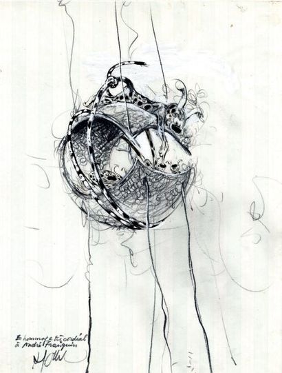 FOLLET Hommage à Franquin, représentant le nid des marsupilamis. Dessin au crayon...