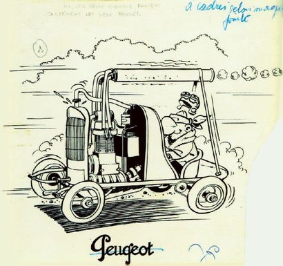 GREG Achille Talon roulant dans un prototype Peugeot "Ici les deux zigotos roulent...
