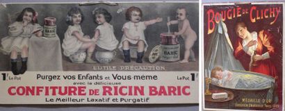 null Deux cartons publicitaires Bougie de Clichy Médaille d'or 1889 (Mouillure et...