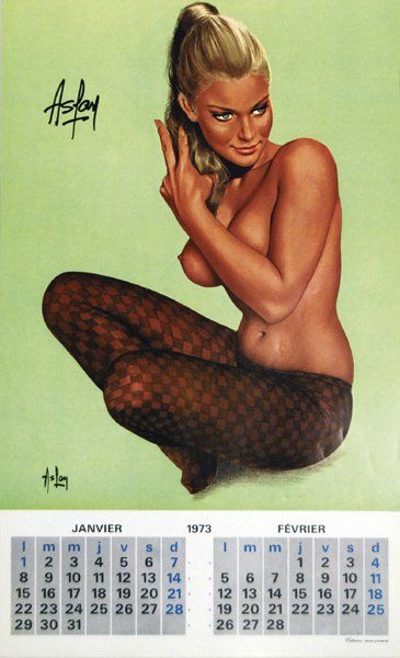 ASLAN Calendrier Jean Lavigne 1973 illustré de 6 pin up (Série normale avec marquage...