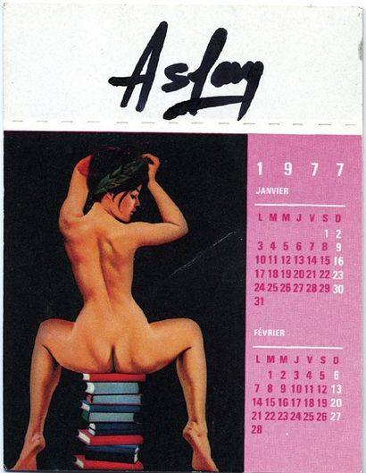 ASLAN Calendrier Jean Lavigne 1977 Micro calendrier de poche illustré de 6 pin up,...