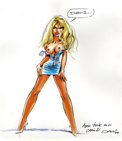 DANY "Strip Tease pour Denis" encre de chine et aquarelles - signé Dany 45x35cm -...