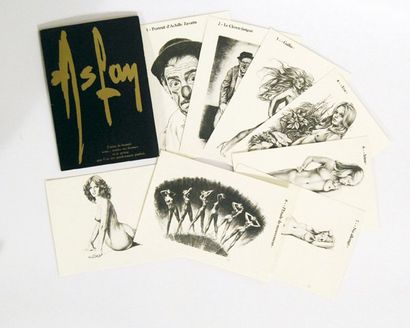 ASLAN Mini portfolio publicitaire pour les lithographies d'Aslan, signé sur l'un...