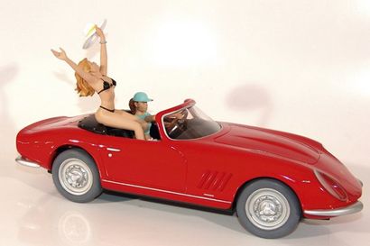 MANARA Pin up en cabriolet Ferrari couleur rouge Statuette en résine peinte à la...