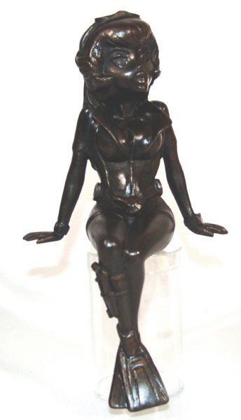 WALTHERY MaÎlle la plongeuse Statuette en résine bronze peinte à la main, tirage...