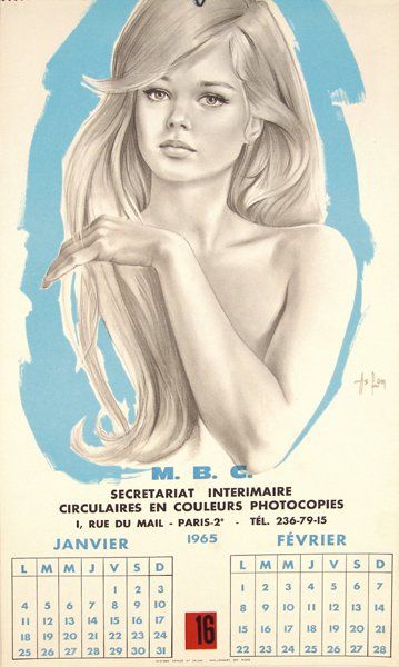 ASLAN Calendrier MBC 1965 avec dateur. Rare. 57 x 32 cm