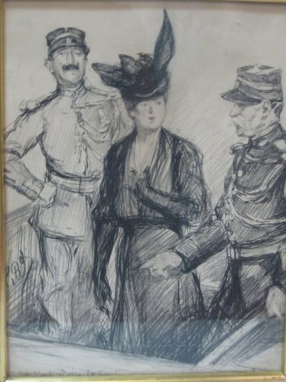 RENOUARD Paul (1845-1924) "Madame Caillaux, croquis d'audience" Crayon Conté, signé...