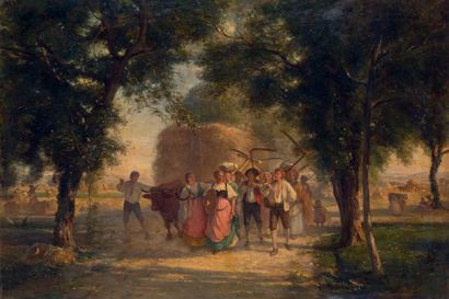 LELEUX Armand (1818-1885) "Le retour des champs" Huile sur toile, signée en bas au...
