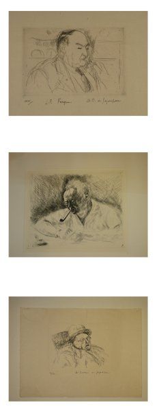 DUNOYER DE SEGONZAC André (1884-1974) Réunion de trois portraits : "L.P.Fargue",...