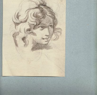 BLANCHARD André (1800-1850).Attribué à "Tête de jeune fille." Crayon noir et lavis...