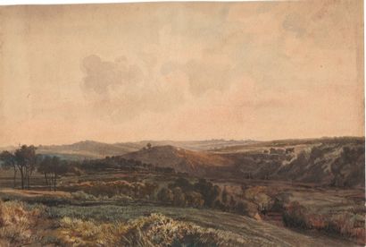 ENGALIERE Marius (Marseille, 1824-Paris, 1857) "Paysage de campagne boisé et vallonné."...