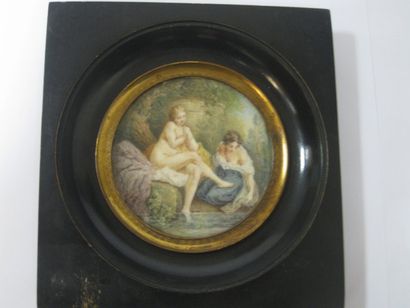 BOUCHER François (1703-1770). Dans le Goût de. "Femme au bain sous les arbres" Miniature...