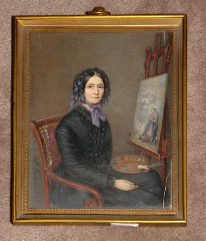 VOULLEMIER Anne-Nicole (1796-1886) "Portrait de femme assise devant son chevalet...