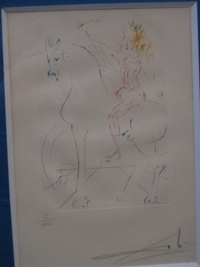 DALI Salvador (1904-1989) "L'écuyère" Gravure en couleur, signée en bas à droite...