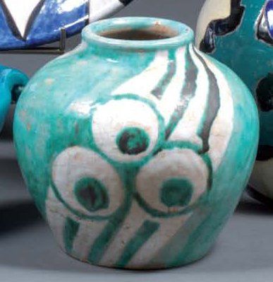 Edouard CAZAUX (1889-1974) Vase ovoïde en céramique à corps renflé et col annulaire...