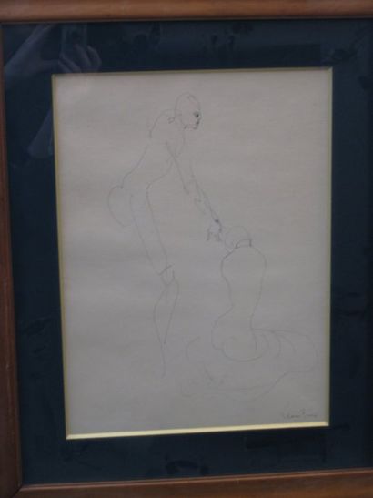 FINI Léonor (1908-1996) "Couple" Encre, signée en bas à droite. 38 x 30 cm.