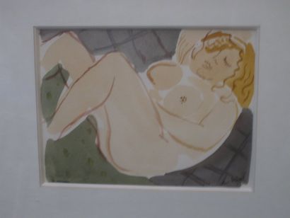 DELVAL Robert (1934-) "Nu" Aquarelle signée en bas à droite. 18 x 23 cm.