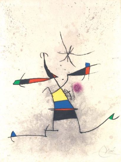 MIRO Joan (1893-1983) Composition lithographiée en couleur. Signée en bas à droite...