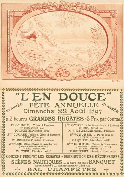 null Affiche des Grandes régates, de 1897 « En Douce » illustrée par Roedel, entoilée,...