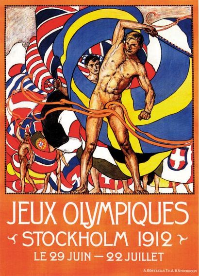 null Affiche « Jeux olympiques / Stockholm 1912 / Le 29 juin-22 juillet », illustration...