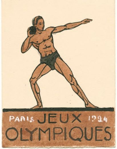 Jeux olympiques Xavier JOSSO (1894-1983) Le Lanceur de Poids Projet d'affiche ou...