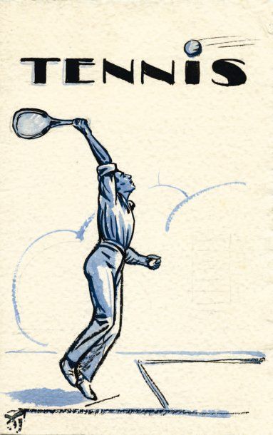 Xavier JOSSO (1894-1983) Tennisman au service Encre et aquarelle signée du cachet...