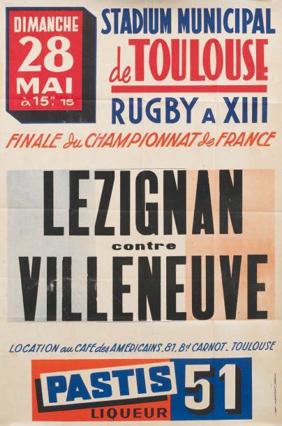 null Affiche de la Finale du Championnat de France de Rugby à XIII, Villeneuve- Lézignan...