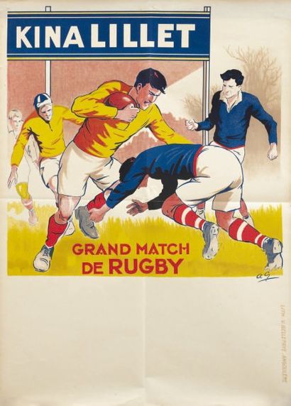 André GALLAND (1886-1965) Affiche passe-partout Kina-Lillet pour match de rugby....