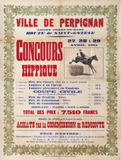 Sports Equestres Concours hippique à Perpignan, avril 1901 Affiche lithographiée...