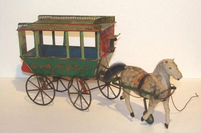 null Jouet de salon à tirer 1850/1860. Bel omnibus hippomobile en tôle peinte vert...