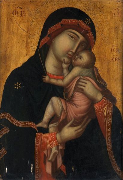 ECOLE ITALO - BYZANTINE (Dans le Goût du XIVe siècle) La Vierge à l'Enfant dite aussi...