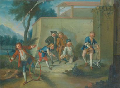 LANCRET Nicolas (1690-1743), Ecole de. "Les Plaisirs de l'Enfance : le cerceau, la...