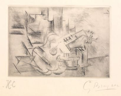 Georges BRAQUE (1882-1963) Composition à la guitare. Gravure signée en bas à droite,...