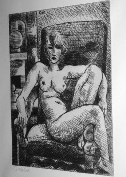 Marcel GROMAIRE (1892-1971) Nu au fauteuil. Gravure, signée en bas à gauche, n°3/30....