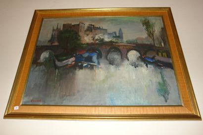 Rodolf KUNDERA (1911-2005) Le Pont Neuf. Huile sur toile, signée en bas à gauche....
