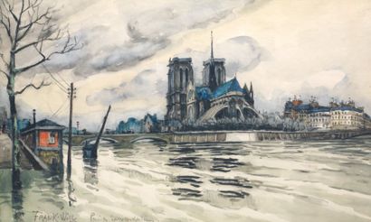 FRANK WILL 1900-1951 La Seine près de Notre Dame Aquarelle signée en bas à gauche...