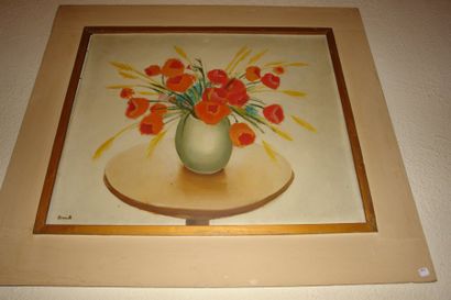 Maurice ESNAULT (1854-1940) Bouquet de tulipes rouges. Huile sur toile, signée en...