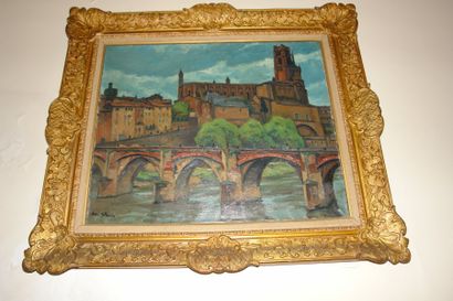 André STRAUSS (1885-1971) Le vieux pont à Albi. Huile sur toile, signée en bas à...