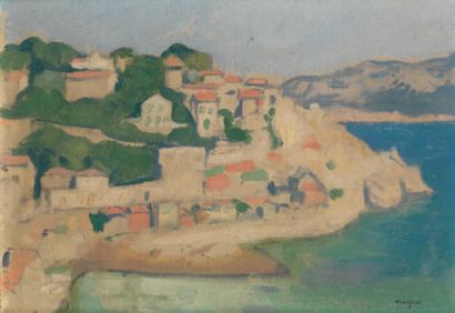Albert MARQUET (1875-1947) La corniche de Marseille, 1919. Huile sur panneau, signée...