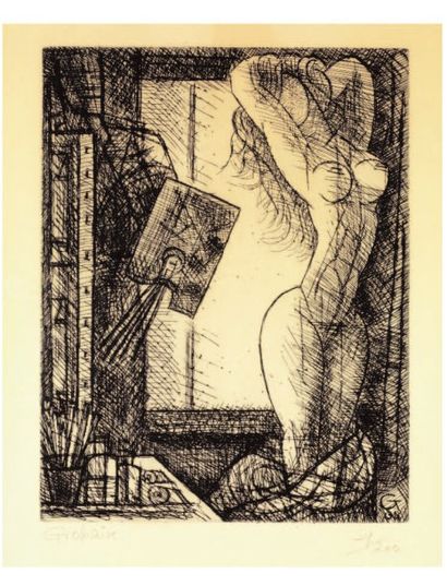 Marcel GROMAIRE (1892-1971) "modèle à l'atelier". Gravure signée n°39/200.