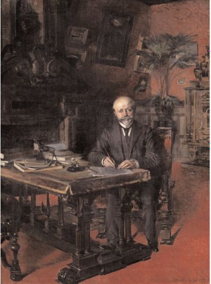 LESUR Henri-Victor (1863-1900) "Portrait d'homme à son bureau". Huile sur toile signée...