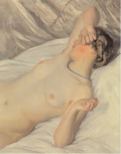 Antoine RAYNOLT (1874-?) "Nu endormi". Huile sur toile. 81 x 65 cm