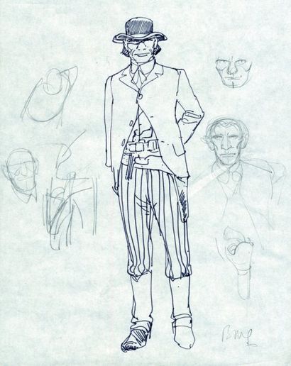 BOUCQ BOUNCER Recherche de personnage au feutre et crayon SBD 28 x 19 cm