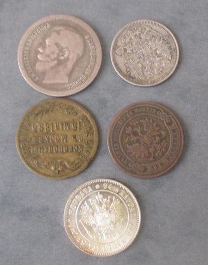 null RUSSIE : une pièce de 50 kopeks en argent Nicolas II 1896, une pièce de 20 kopeks...