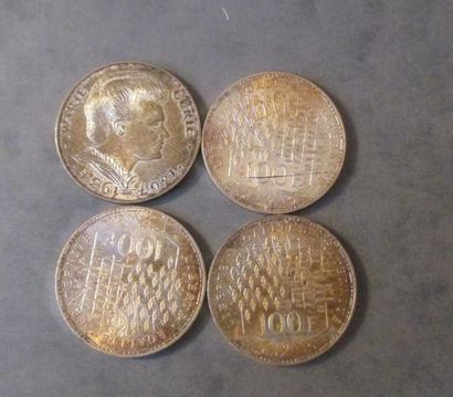 null Quatre pièces de 100 FF en argent (1982(3), 1984)